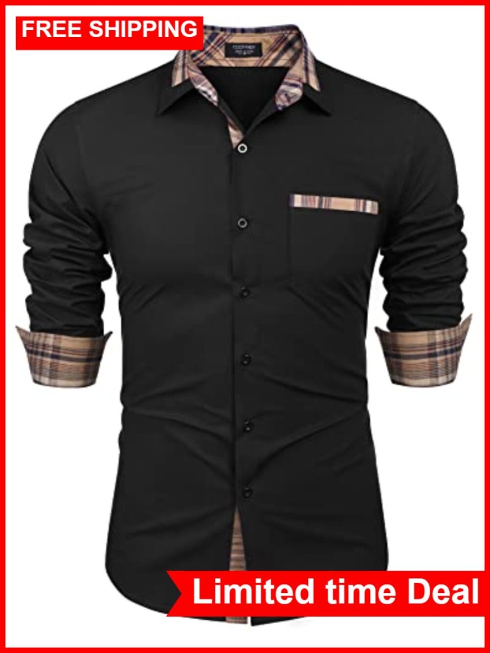 Men's Long Sleeve Plaid Collar Button Down Dress Shirt Casual Business